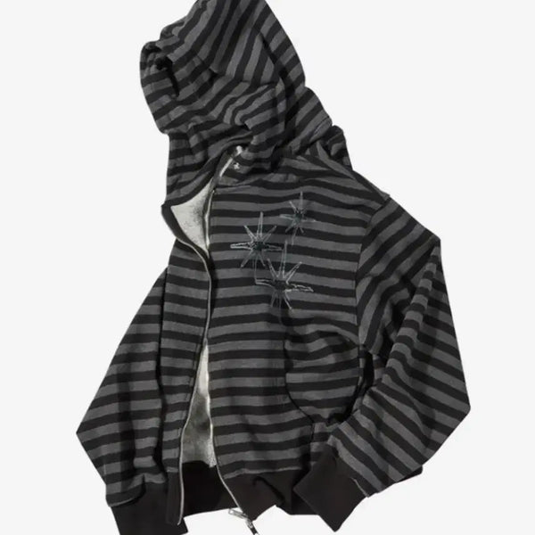 [BUNJANG] UNTITLED Seoul Sterinaight Stripe Hoodie Zip-up Black / 언타이틀 서울 스테리나잇 스트라이프 후드집업 블랙 리쿠 손민수