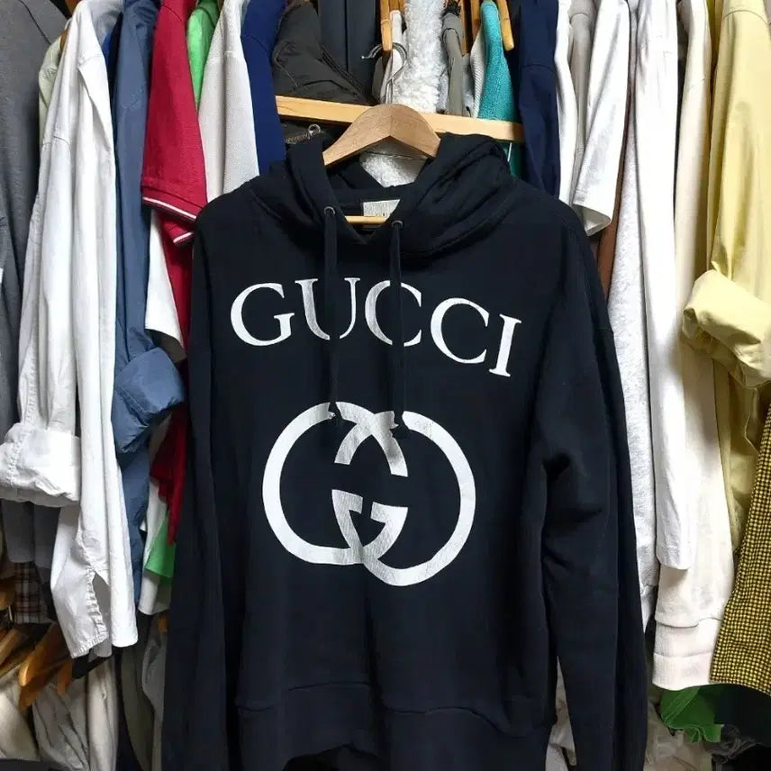 [BUNJANG] Gucci Interlocking Big GG Logo Hoodie Black M / 구찌 인터로킹 빅GG로고 후드티 검정색 M 오케이몰 정품