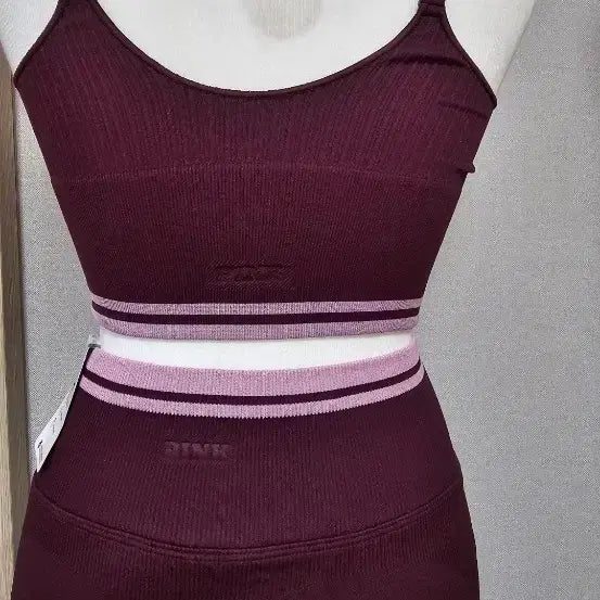 [BUNJANG] Victoria's Secret Burgundy Sports Bra Top & Leggings Set / 빅토리아시크릿 브라탑 레깅스 셋업