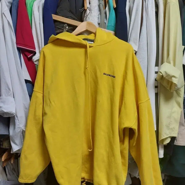 [BUNJANG] Balenciaga Logo Waist String Hoodie Yellow / 발렌시아가 로고 허리스트링 후드티 옐로우 국내매장판 정품