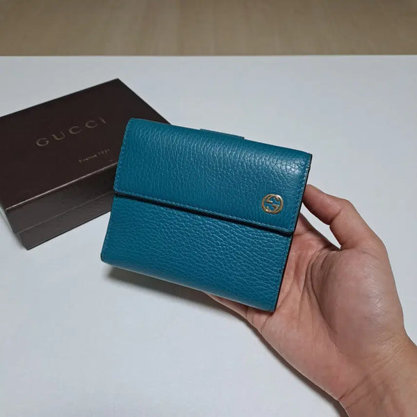 [BUNJANG] Gucci Interlocking Calf Double Snap Wallet Emerald Blue / [100%/정품] 구찌 인터로킹 카프 더블 스냅 반지갑 에메랄드 블루