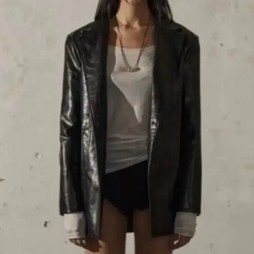 [BUNJANG] Bohemian Seoul Oversized Leather Blazer Jacket / 보헤미안서울 오버사이즈 레더 블레이저 자켓