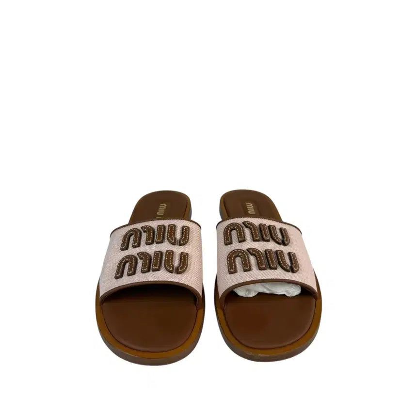 [BUNJANG] Miu Miu Canvas Leather Slippers (Size 37) / 37 / 미우미우 캔버스 레더 슬리퍼