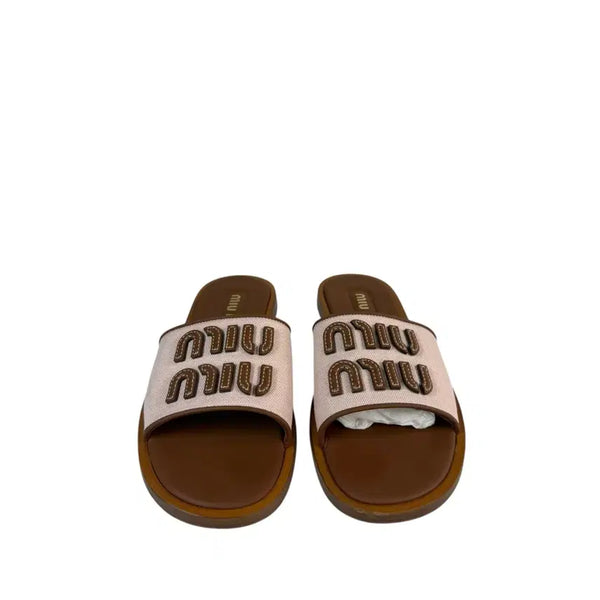 [BUNJANG] Miu Miu Canvas Leather Slippers (Size 37) / 37 / 미우미우 캔버스 레더 슬리퍼