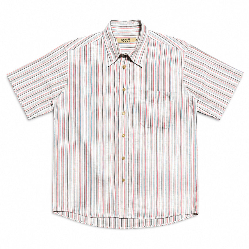 [BUNJANG] Kansai Jeans Multi Vertical Stripe Short Sleeve Shirt / JPN 일본 빈티지 y2k 아메카지 칸사이진스 멀티 세로 스트라이프 셔츠