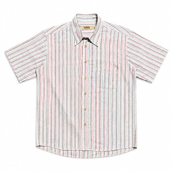 [BUNJANG] Kansai Jeans Multi Vertical Stripe Short Sleeve Shirt / JPN 일본 빈티지 y2k 아메카지 칸사이진스 멀티 세로 스트라이프 셔츠