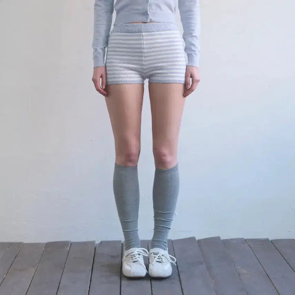 [BUNJANG] Standard Stripe Knit Shorts Sky Blue / 기준 스트라이프 니트 쇼츠 스카이블루