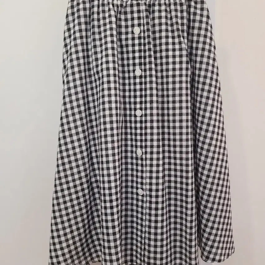 [BUNJANG] Romistory Gingham Check Elastic Waist Long Skirt / 로미스토리 깅엄체크 밴딩 롱스커트 프리사이즈