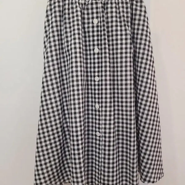 [BUNJANG] Romistory Gingham Check Elastic Waist Long Skirt / 로미스토리 깅엄체크 밴딩 롱스커트 프리사이즈