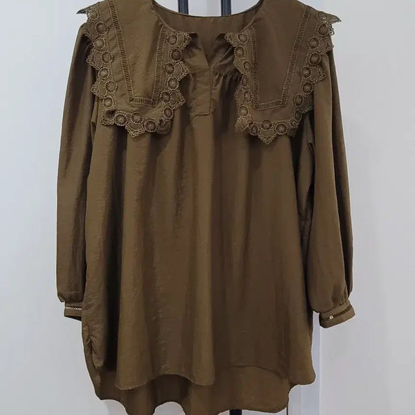 [BUNJANG] The Edge Olive Green Lace Sailor Collar Oversized Blouse / 더엣지 올리브 그린 레이스 세일러 카라 오버핏 블라우스 66사이즈