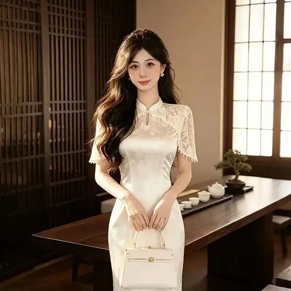 [BUNJANG] White Ivory Bolero Cape Cheongsam Dress / 볼레로 케이프 원피스 치파오 화이트 아이보리