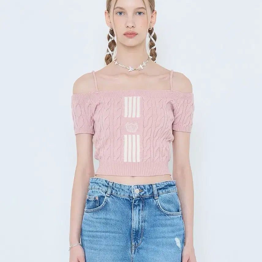 [BUNJANG] Latizen Off-Shoulder Knit Pink / 라티젠 오프숄더 니트 핑크