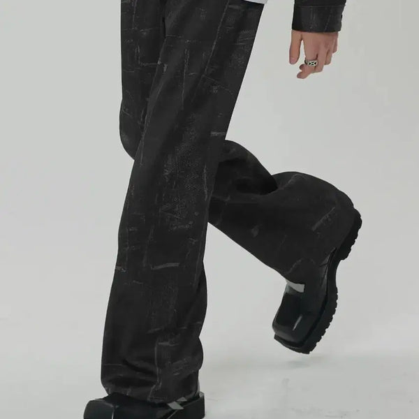 [BUNJANG] Maison Mined Black Wave Denim Printing Pants L / 메종미네드 블랙 웨이브 데님 프린팅 팬츠 바지 L