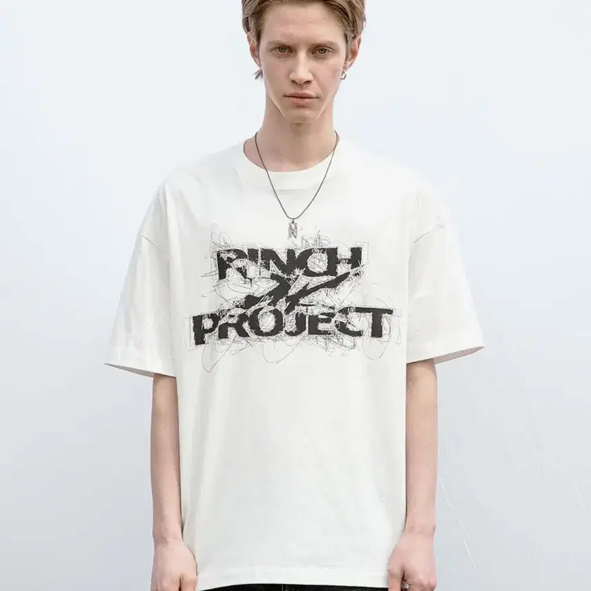 [BUNJANG] MaisonMined PINCH DOODLE HALF T WHITE T-Shirt (L) / 메종미네드 PINCH DOODLE HALF T WHITE 반팔 티셔츠 L