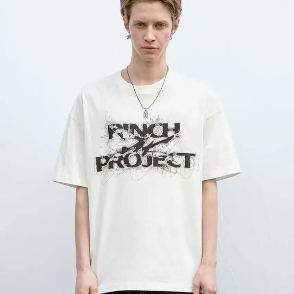 [BUNJANG] MaisonMined PINCH DOODLE HALF T WHITE T-Shirt (L) / 메종미네드 PINCH DOODLE HALF T WHITE 반팔 티셔츠 L