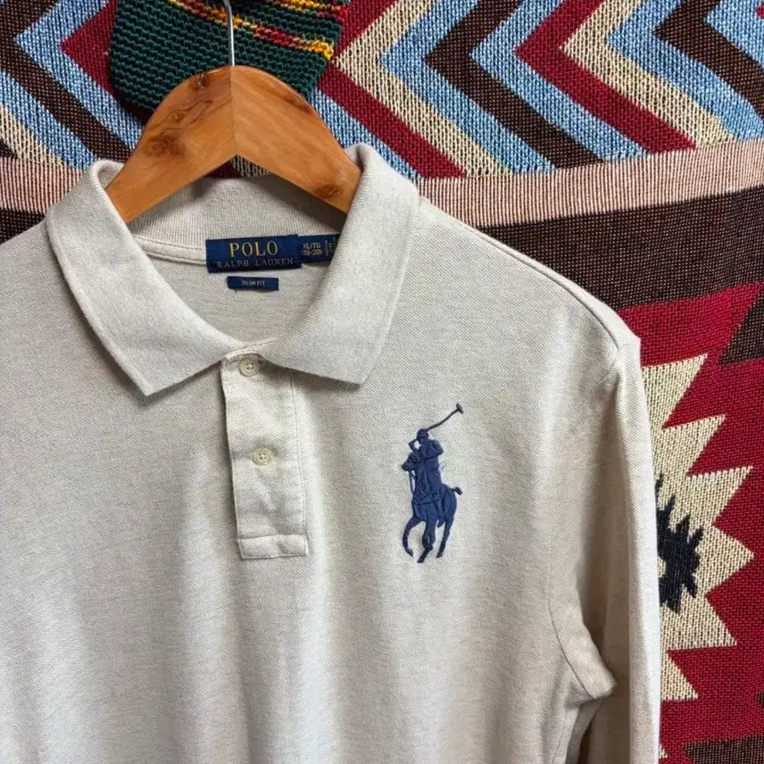 [BUNJANG] Polo Ralph Lauren Big Pony Long Sleeve T-Shirt Oatmeal/Navy / 폴로 랄프로렌 빅포니 긴팔 티셔츠 오트밀/네이비 치프키프
