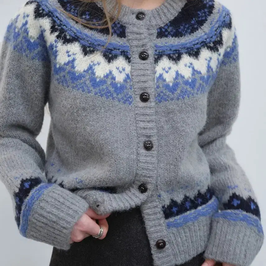 [BUNJANG] The Louest Jacquard Knit Cardigan Grey / 더라우스트 자카드 니트 가디건 그레이