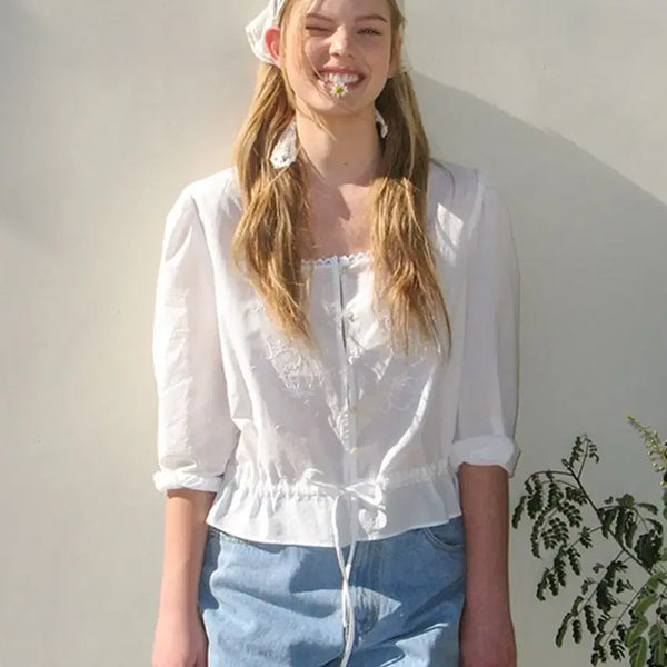 [BUNJANG] Somewhere Better White Ribbon Blouse / 썸웨어버터 화이트 리본 블라우스