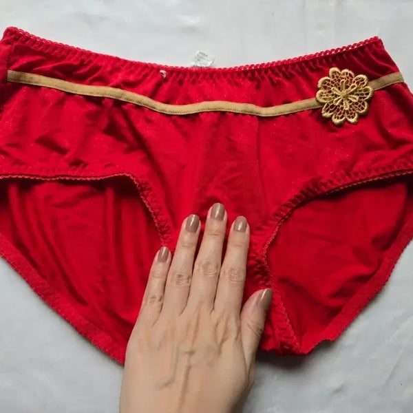 [BUNJANG] Red Floral Embroidered Panties (Used) / 빨간색 팬티 금장 꽃 장식 (중고)