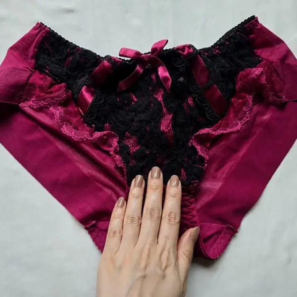 [BUNJANG] Lace Lingerie Set - Hot Pink & Black (Used) / 레이스 란제리 속옷 핫핑크 블랙 (중고)