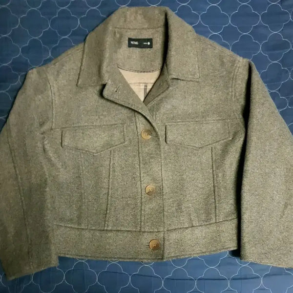 [BUNJANG] MIXXO Hairy Crop Collar Jacket - Gray Brown / MIXXO 미쏘 헤어리 크롭 카라 자켓 그레이 브라운 (S)