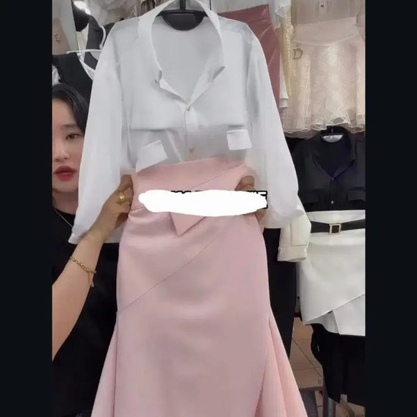[BUNJANG] Women's Midi Skirt - Light Pink Frill Design / 스커트 새상품