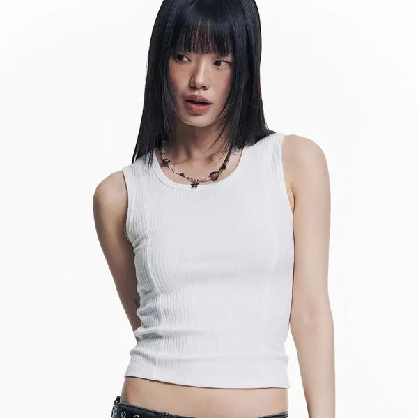 [BUNJANG] LIZZED Cut-out Sleeveless Tank Top White Size 1 / 이지노이지 리브드 절개 슬리브리스 민소매 나시 화이트 1 사이즈