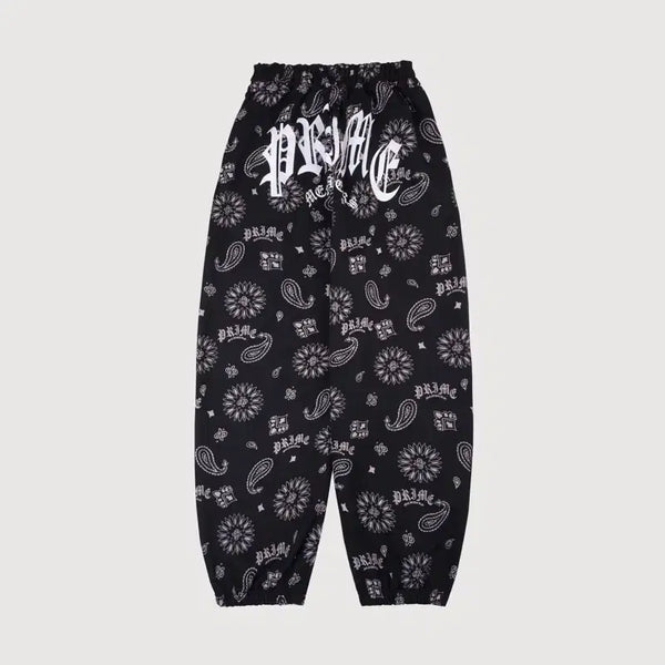 [BUNJANG] PRIME MEMBERS Paisley Wide Sweatpants Black / 프라임멤버스 페이즐리 와이드 스웻 팬츠 바지 블랙