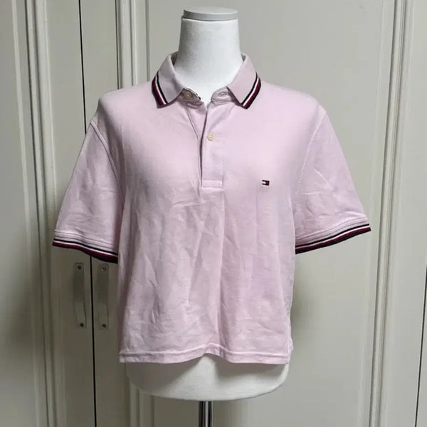 [BUNJANG] Tommy Hilfiger Pink Short Sleeve Cropped Polo T-Shirt / 타미힐피거 핑크 반팔 크롭 카라티