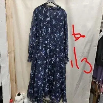 [BUNJANG] Blue Floral Pattern Long Sleeve Dress / 블루 플라워 패턴 긴팔 원피스