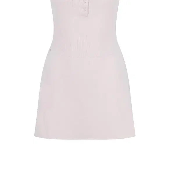 [BUNJANG] Faded Grey Deep Square Neck Knit Dress Baby Pink / 페일제이드 딥스퀘어넥 니트 원피스 베이비핑크