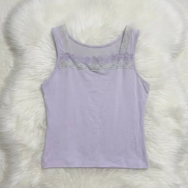 [BUNJANG] Hanamoto Lavender Lace Sleeveless Slip Top / 하나모토 빈티지 모리노가토 라벤더 레이스 슬리브리스 슬립탑 나시