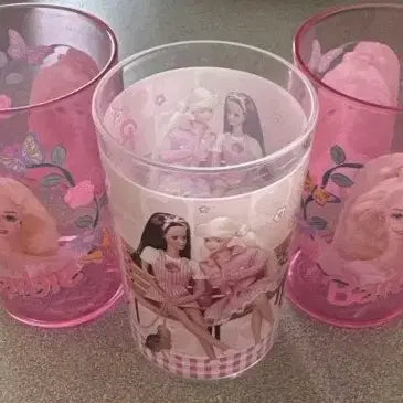 [BUNJANG] Vintage Barbie Pink Clear Plastic Cups Set of 3 / 빈티지 바비 핑크 클리어 플라스틱 컵