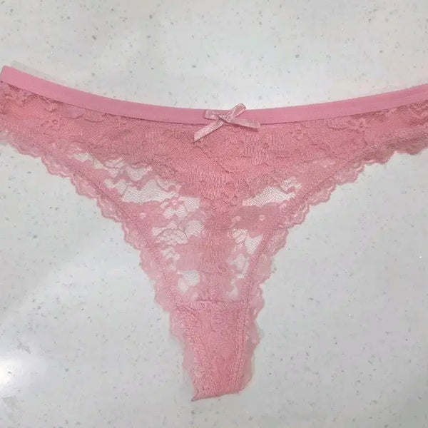 [BUNJANG] Pink Lace See-through String Panty (Used) / 핑크 레이스 시스루 끈 팬티 (중고)