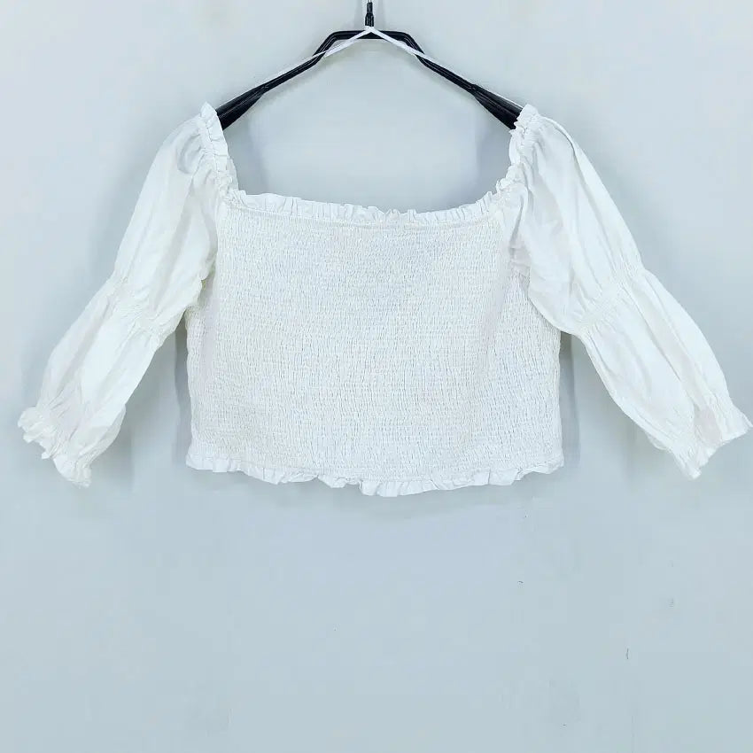 [BUNJANG] Zara Women's Off-the-Shoulder Tube Crop Blouse White / 자라 여성 여름 오프숄더 튜브 크롭블라우스 화이트 (HU46488)