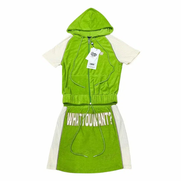 [BUNJANG] Love Is True Green Short Sleeve Hoodie Skirt Two-Piece Set / 러브이즈트루 반팔 후드 치마 투피스 셋업 세트 그린