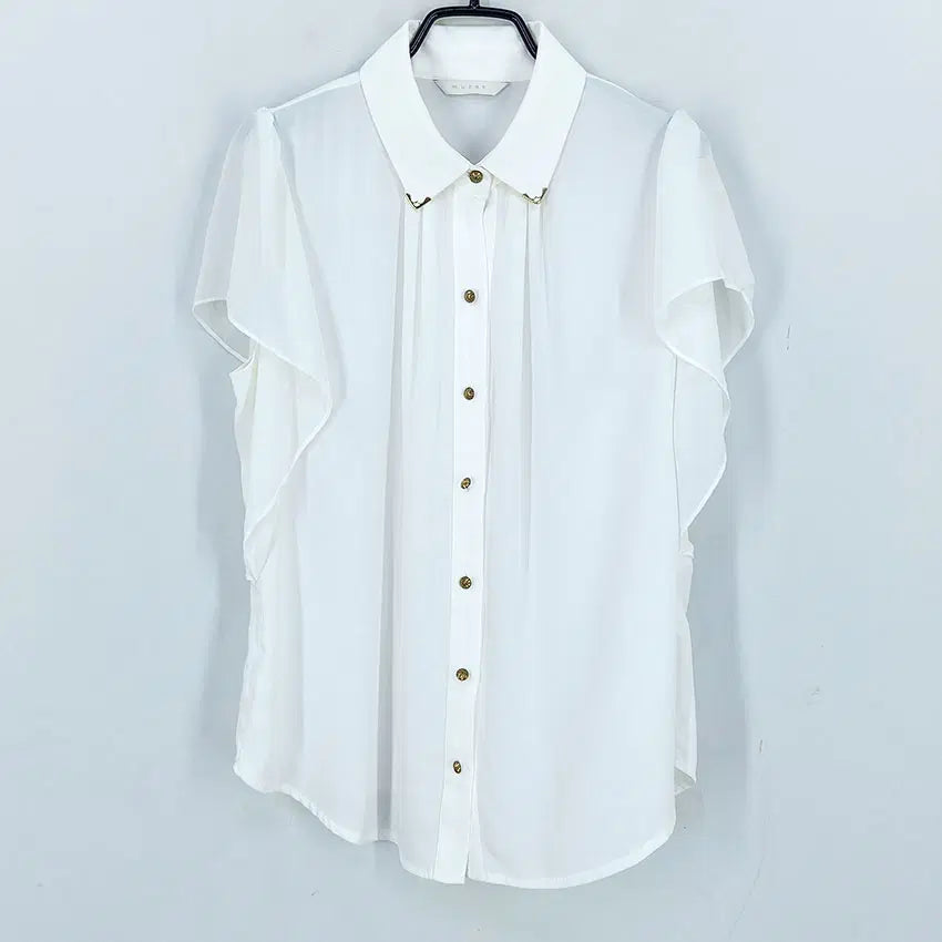 [BUNJANG] Muzak Women's Summer Sheer Chiffon Blouse, Light Ivory, Size F / 무자크 여성 여름 비침 쉬폰블라우스 연아이보리F (HU46491)