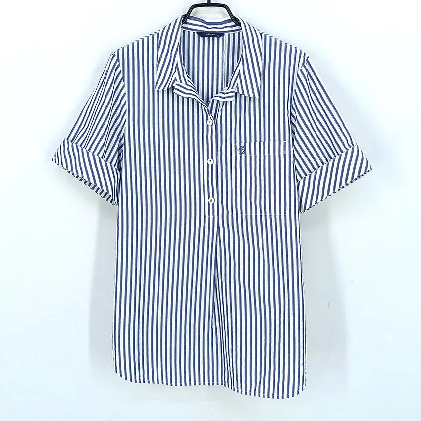 [BUNJANG] Hazzys Women's Short Sleeve Blouse Blue / 헤지스 여성 여름 반버튼 반팔블라우스 블루85 (HU46492)