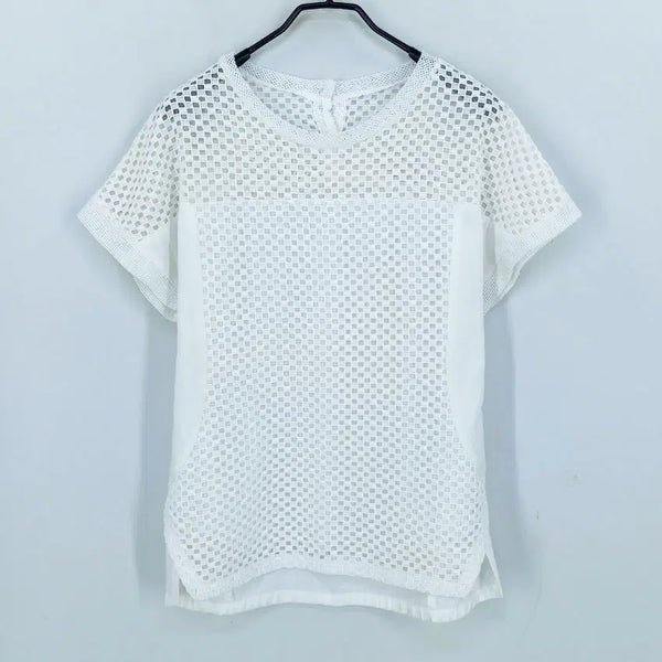 [BUNJANG] SJSJ Women's Summer Linen Blend Short-Sleeve Blouse White (HU46493) / SJSJ 여성 여름 마혼방 반팔블라우스 화이트 (HU46493)