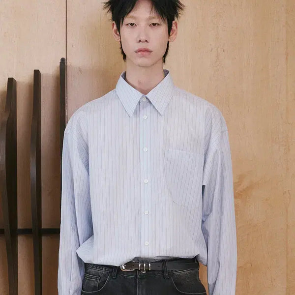 [BUNJANG] Wavyyness Origami Stripe Shirt Sky Red / 웨이비니스 오리가미 스트라이프 셔츠 스카이 레드