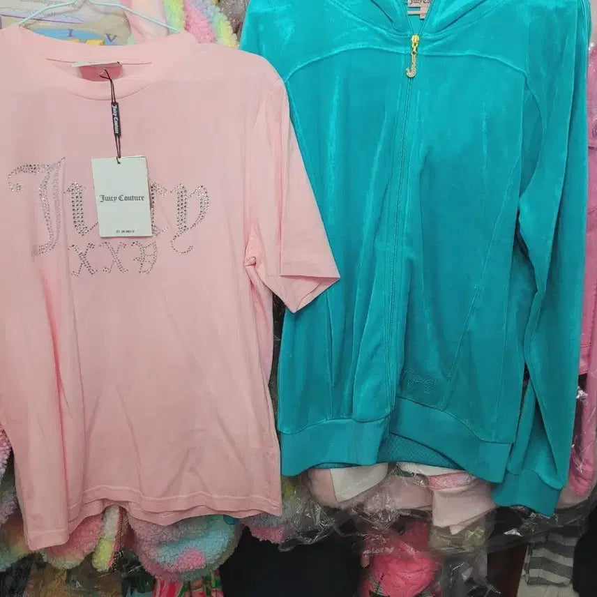 [BUNJANG] Jucy Couture Pink T-Shirt + Mint Training Zip-up Set / 쥬시꾸뛰르 핑크 반팔티 + 민트색 트레이닝 집업 세트