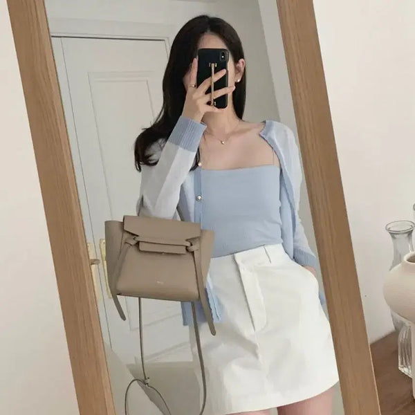 [BUNJANG] Letier Claire Colorblock Summer Tweed Cardigan / 르티에 끌레르 소라 하늘 배색 여름 트위드 가디건 시에유메르퍼빗
