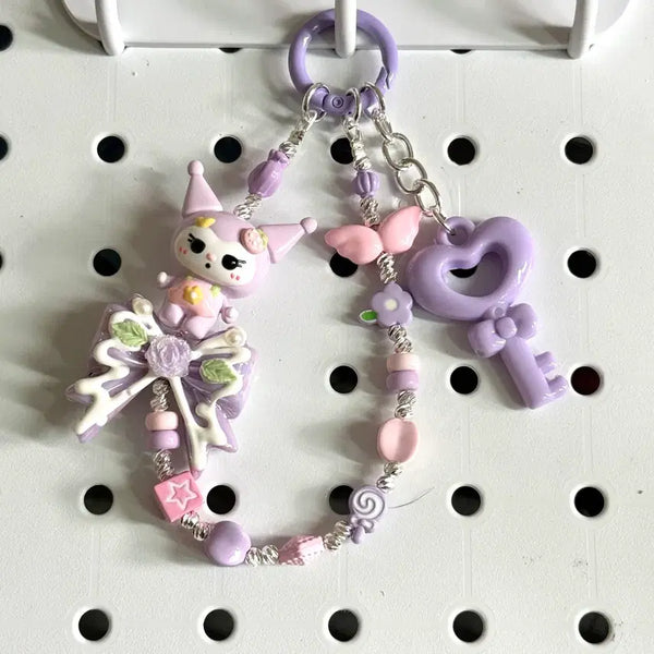 [BUNJANG] Purple Kuromi Design Acrylic Metal Bead Keychain / 보라 쿠로미 디자인 아크릴 메탈 비즈 키링