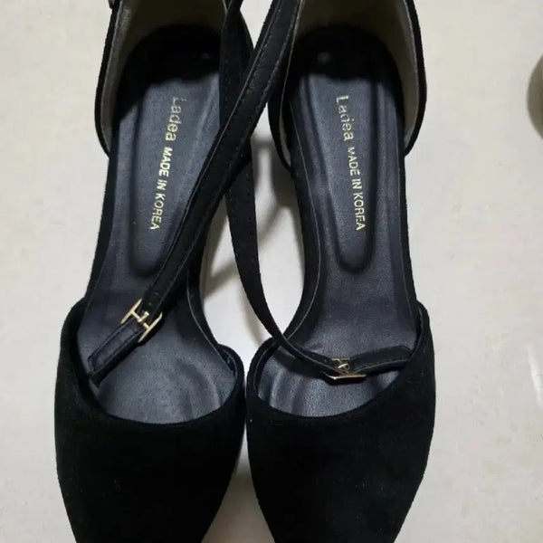 [BUNJANG] Suede Strap Heels - Black / 스웨이드 스트랩 힐 블랙
