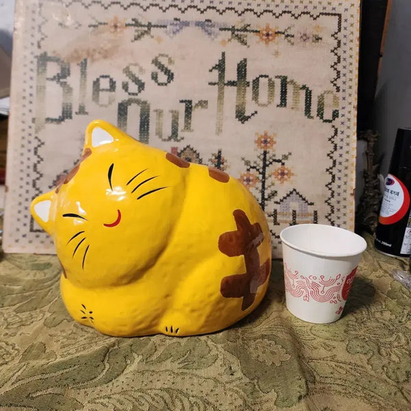 [BUNJANG] Large Ceramic Cat Piggy Bank Hand-Painted / 큰사이즈 도자기 고양이 저금통 핸드 페인티드 가로22cm 높이15.8cm