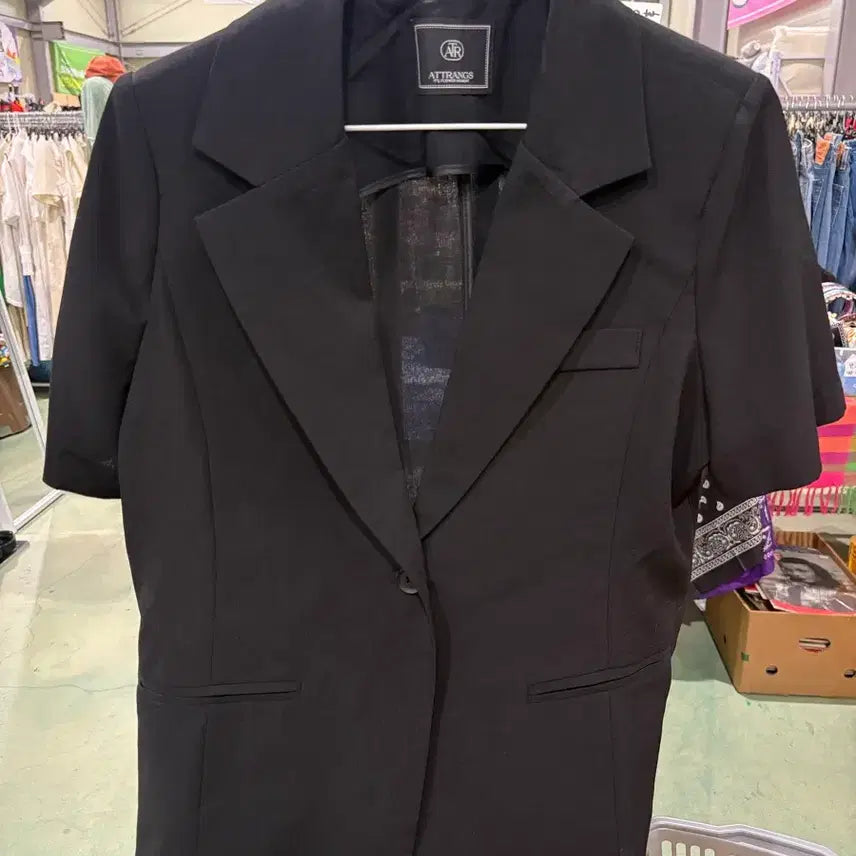 [BUNJANG] Black Linen Short Sleeve Jacket / 블랙 린넨 반팔 자켓