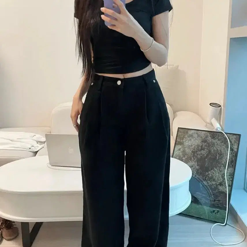 [BUNJANG] Naive Pinched Wide Cotton Pants / 새상품) 나이브 핀턱 와이드 코튼팬츠
