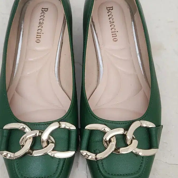 [BUNJANG] Beccaccino Green Chain Detail Loafers / Beccaccino 로퍼 그린 체인 장식 플랫 슈즈