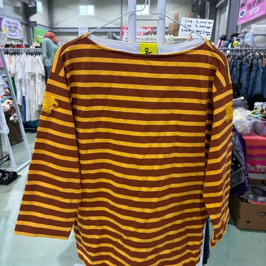 [BUNJANG] Lucky Chouette Striped Long Sleeve T-Shirt / 럭키슈에뜨 스트라이프 긴팔 티셔츠