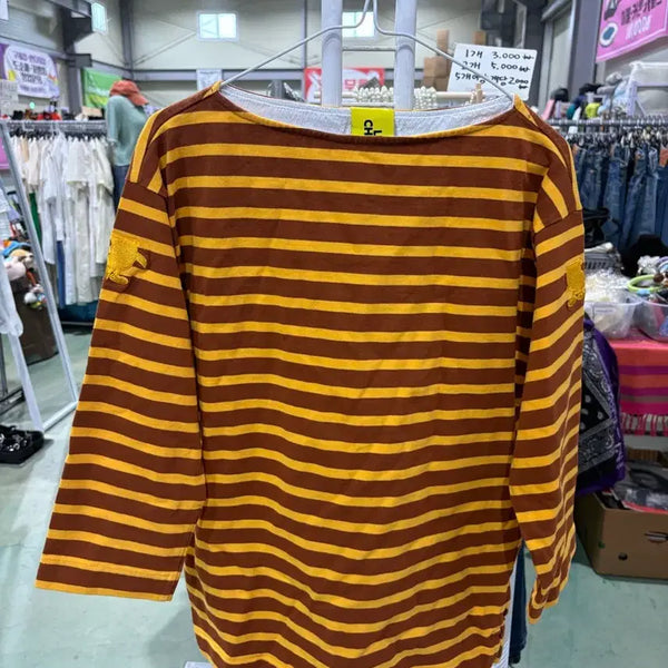[BUNJANG] Lucky Chouette Striped Long Sleeve T-Shirt / 럭키슈에뜨 스트라이프 긴팔 티셔츠